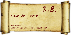 Kuprián Ervin névjegykártya
