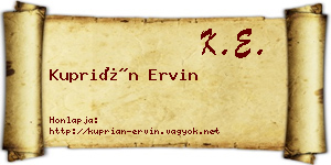 Kuprián Ervin névjegykártya